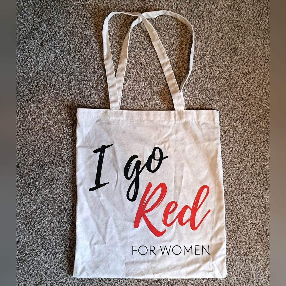NWOT American Heart Association I Go Red For Women White Tote Bag